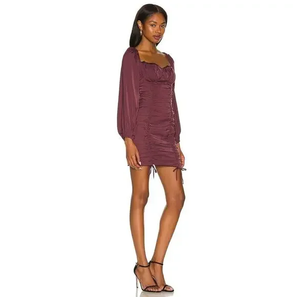 ASTR The Label Mardi Long Sleeve Ruched Mini Dress in Eggplant Purple - Small - Picture 2 of 15